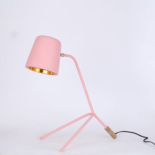 Macaron Tripod Reading Lamp - Cone Desk Light With Pink/Yellow/Green Finish Ideal For Bedroom