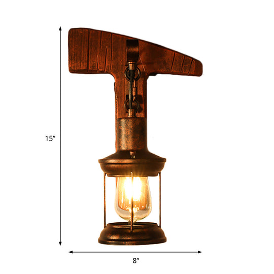 Coastal Clear Glass Lantern Sconce Light With Wooden Backplate - Rustic One-Light Fixture