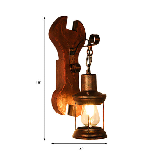 Coastal Clear Glass Lantern Sconce Light With Wooden Backplate - Rustic One-Light Fixture