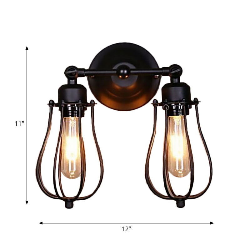 Industrial Style Caged Wall Sconce Lighting - 2-Light Metal Mini Light In Copper/Aged Silver