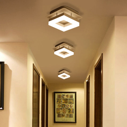 Modern LED Ceiling Semi Flush Mount Light - Acrylic Round/Square Shape, Warm/White Lighting for Corridor