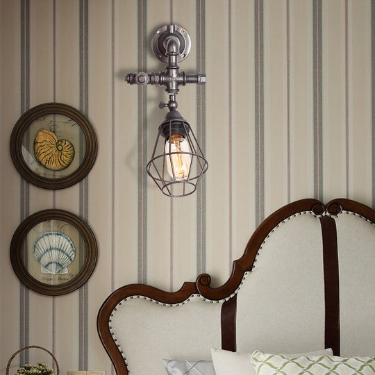 Iron Pipe Design Diamond Cage Wall Mount Light: Industrial Style Bedroom Lighting In Antique