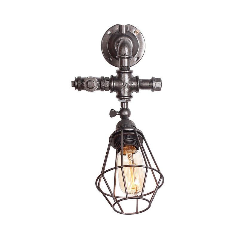 Iron Pipe Design Diamond Cage Wall Mount Light: Industrial Style Bedroom Lighting In Antique