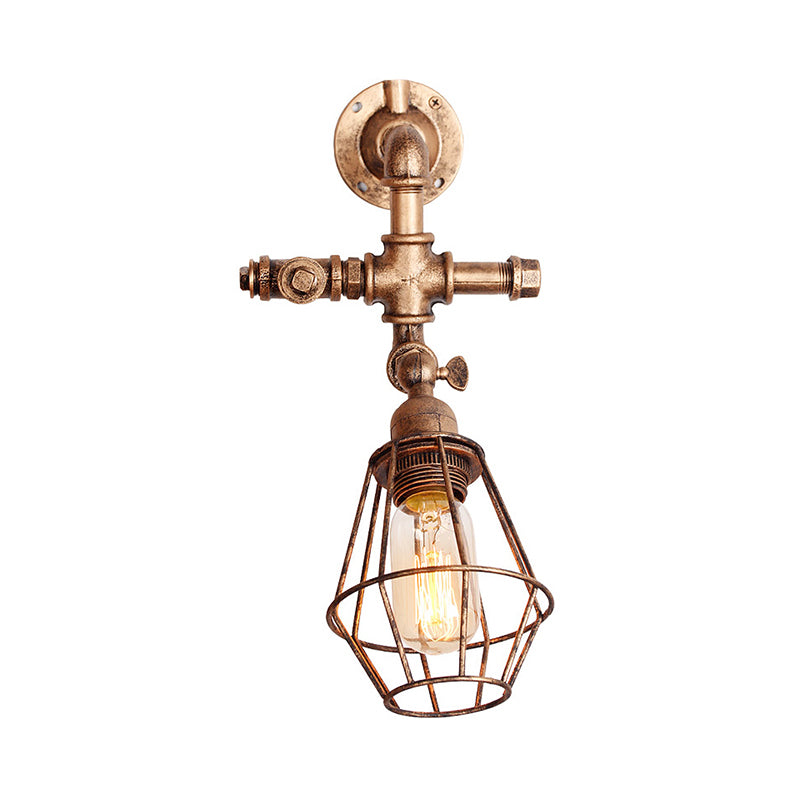 Iron Pipe Design Diamond Cage Wall Mount Light: Industrial Style Bedroom Lighting In Antique