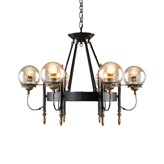 Modern 6-Light Industrial Hanging Chandelier - Clear Glass Globe Pendant Light With Clock Design