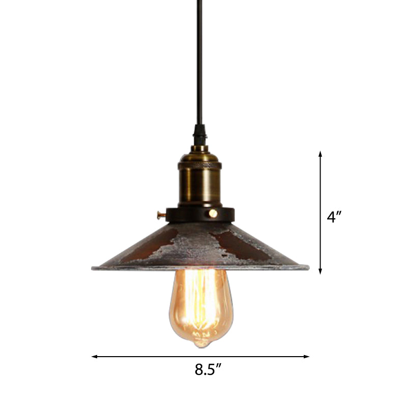 Conic Ceiling Pendant: Rust Metal Suspension Lamp for Dining Room - Adjustable, Antique Style