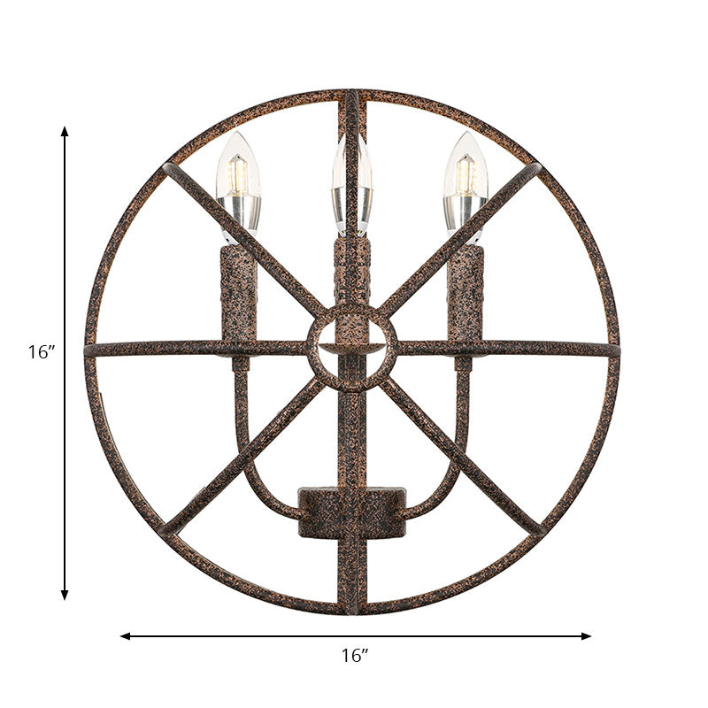 Rustic Semi-Circle Metallic Sconce Lamp - 3-Light Restaurant Wall Lighting In Rust/Black