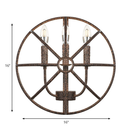 Rustic Semi-Circle Metallic Sconce Lamp - 3-Light Restaurant Wall Lighting In Rust/Black