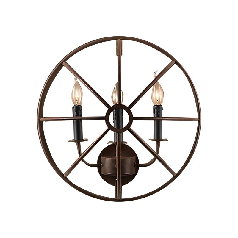 Rustic Semi-Circle Metallic Sconce Lamp - 3-Light Restaurant Wall Lighting In Rust/Black