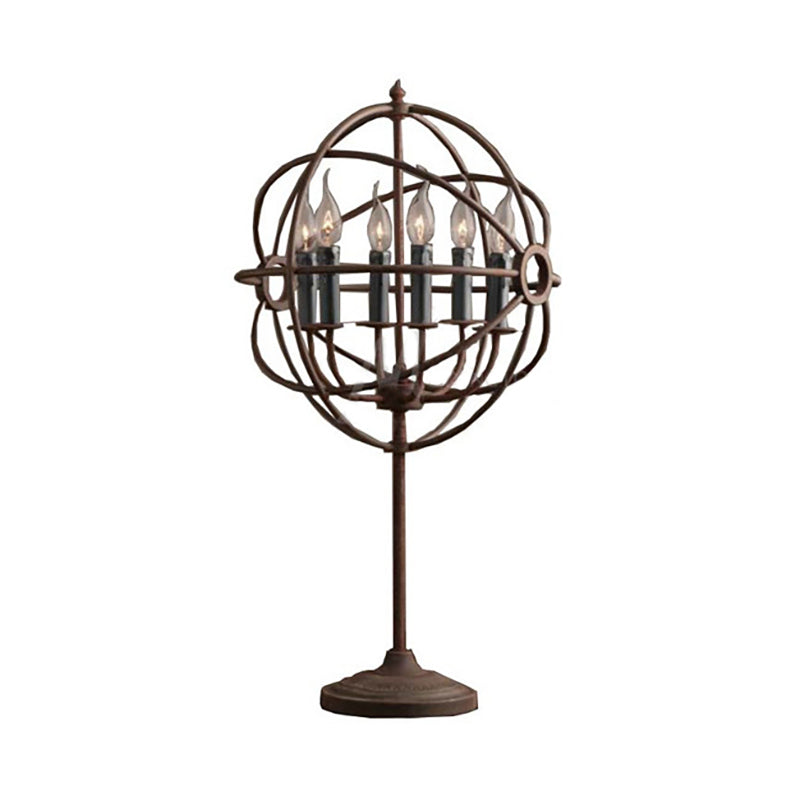 Antique Stylish Orbit Design Table Lamp With Multi-Light Candle Effect In Rustic Wrought Iron