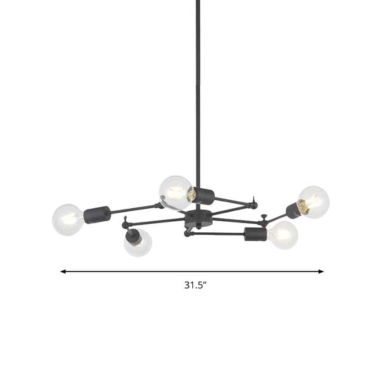 Industrial Style Bedside Pendant Light With Adjustable Metal Chandelier Exposed Bulb Multi-Light