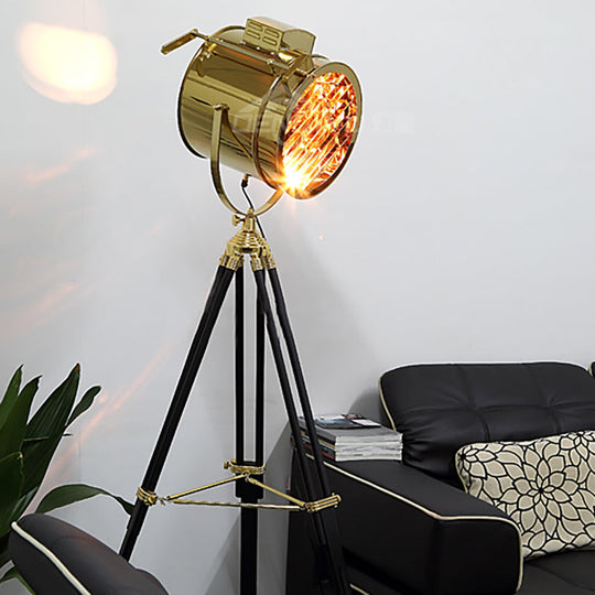 Rotatable Cylinder Metal Shade Floor Light - Tripod Design Industrial Style 1-Light Indoor Standing