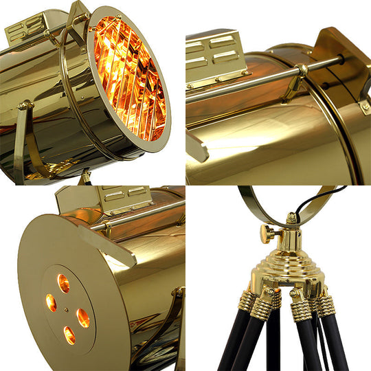 Rotatable Cylinder Metal Shade Floor Light - Tripod Design Industrial Style 1-Light Indoor Standing