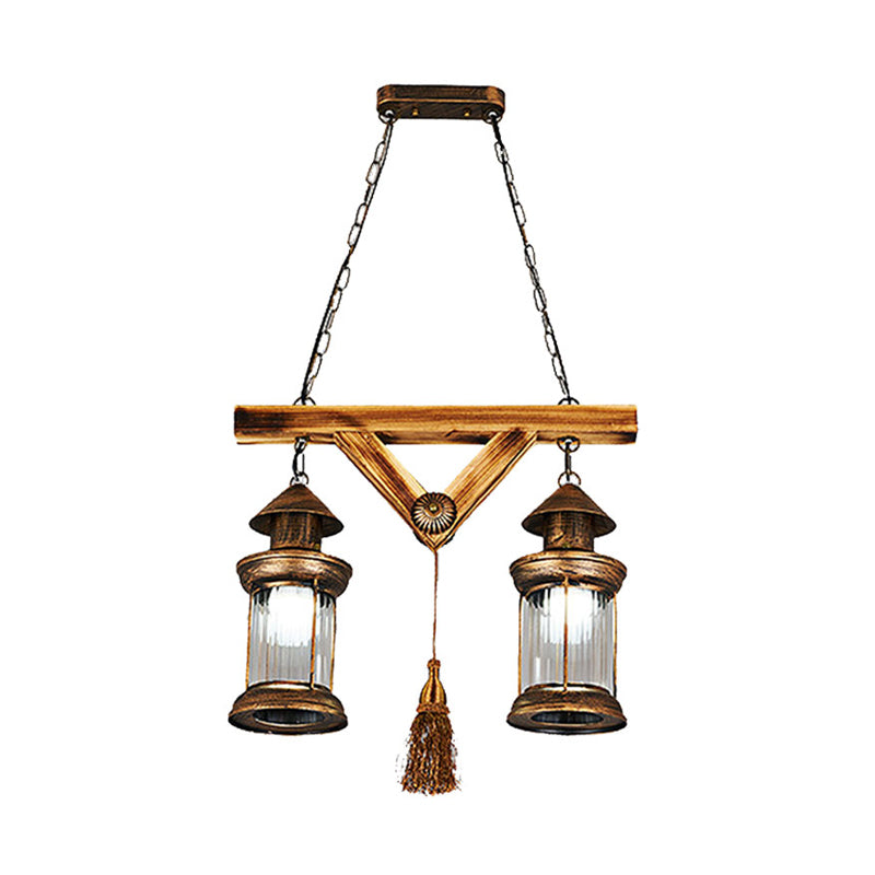 Bronze Coastal Glass Lantern Pendant Light - 4-Light Island Fixture