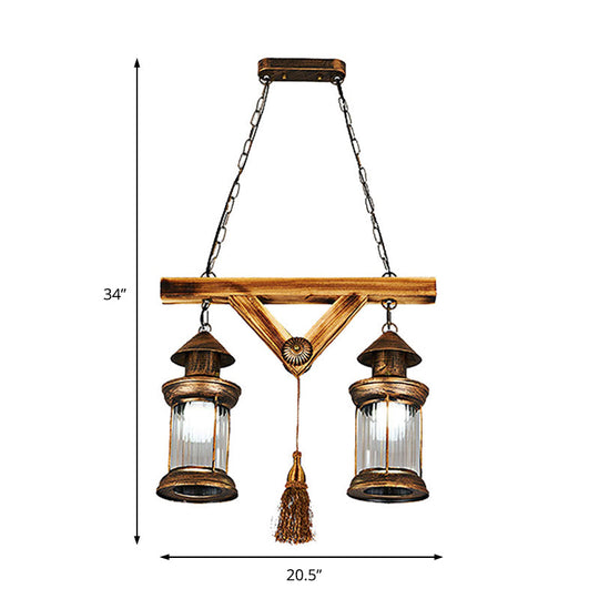 Bronze Coastal Glass Lantern Pendant Light - 4-Light Island Fixture