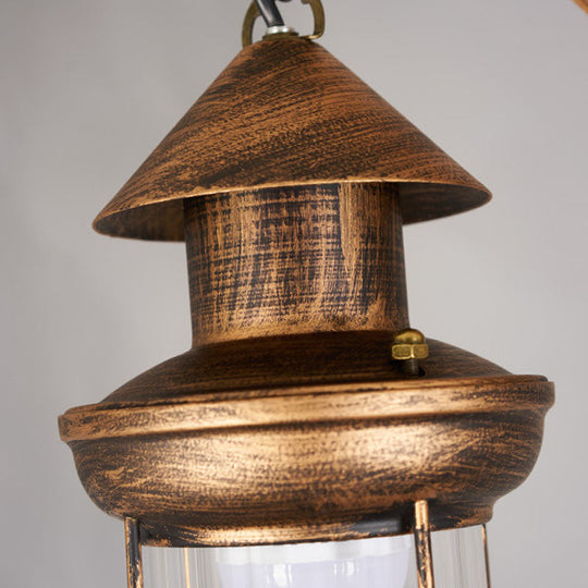 Bronze Coastal Glass Lantern Pendant Light - 4-Light Island Fixture