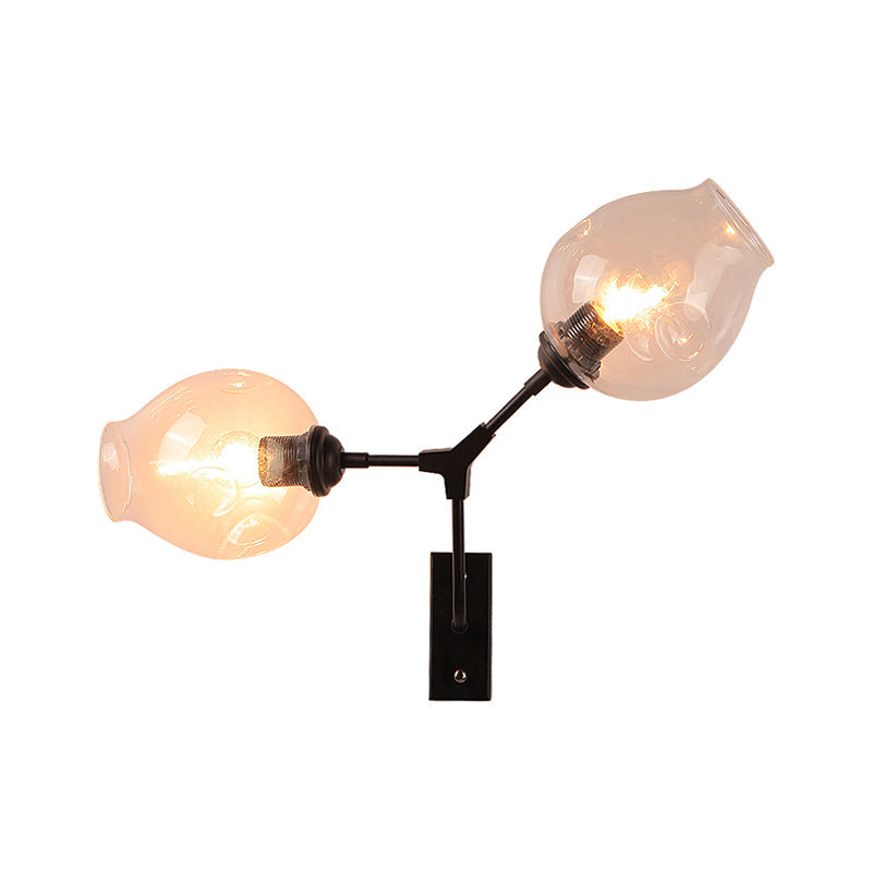 Modern Clear Glass 2-Light Bubble Shade Bedroom Wall Sconce Lamp In Black