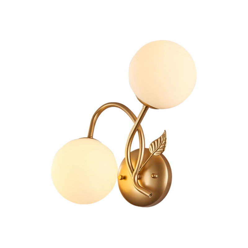 Modern Double Globe Opal Glass Wall Light: 2-Bulb Coffee Shop Sconce In Black/Gold