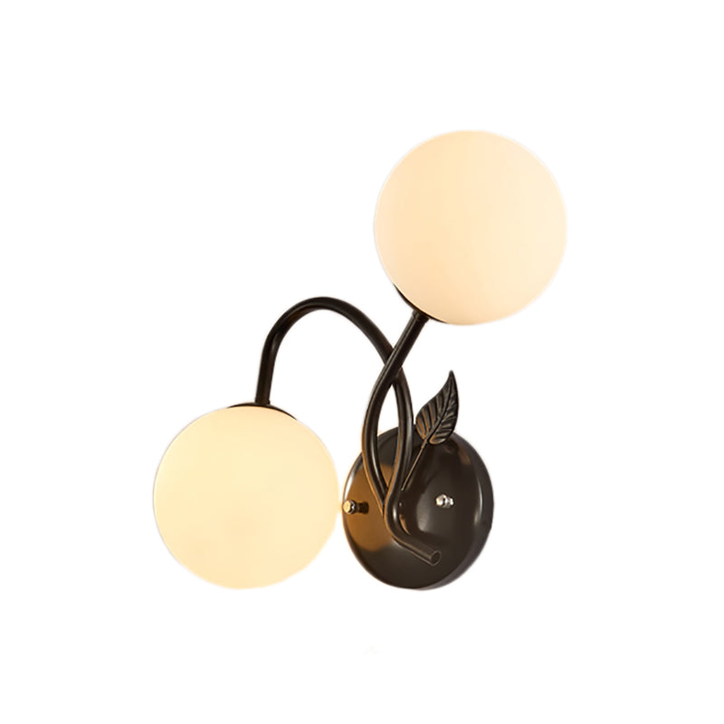 Modern Double Globe Opal Glass Wall Light: 2-Bulb Coffee Shop Sconce In Black/Gold