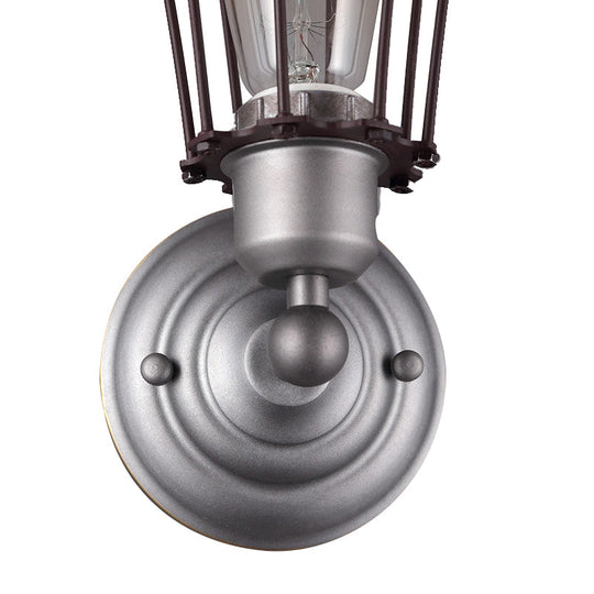 Vintage Industrial 1/2-Light Metal Bulb Wall Sconce With Cage Shade For Restaurants - Black/Nickel