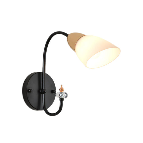 Modern Oval Milky Glass Wall Mounted Lamp: Black Living Room Sconce Light