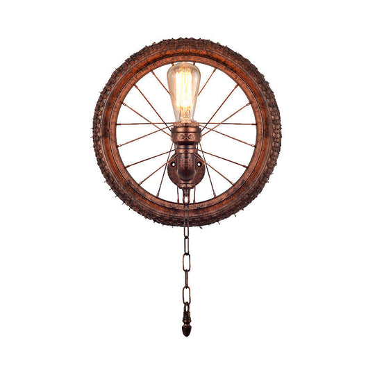 Rustic Industrial Wheel Metal Sconce Lamp - Dark Rust Wall Lighting For Restaurants