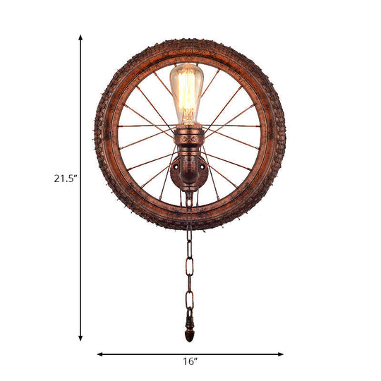 Rustic Industrial Wheel Metal Sconce Lamp - Dark Rust Wall Lighting For Restaurants