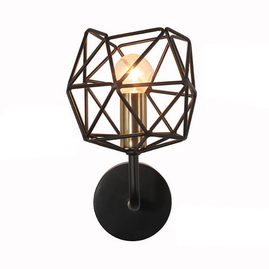 Vintage Retro Metal Polyhedron Wall Sconce: Black Globe Light For Bedroom