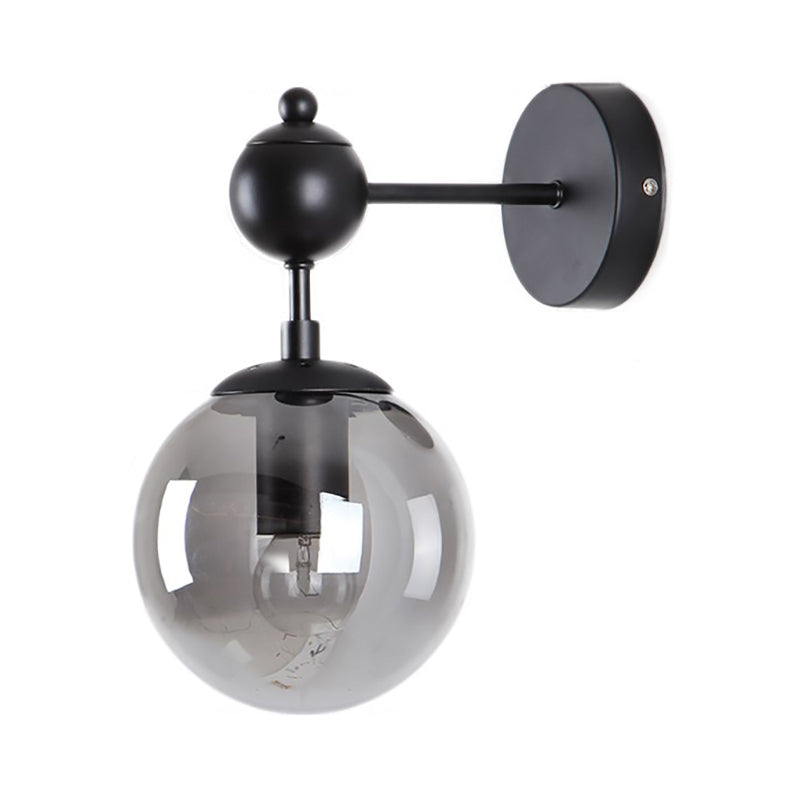 Globe Shade Industrial Wall Light Fixture With Clear/Grey/Amber Glass Black Sconce Lamp - Living