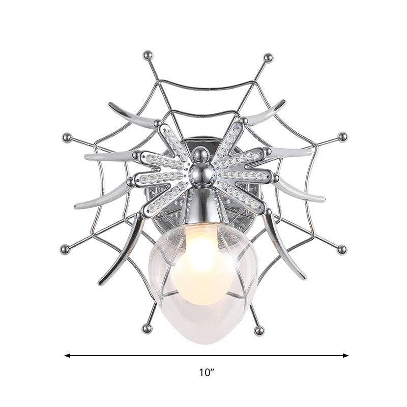 Modern Chrome Spider Wall Sconce With Clear Glass Shade For Bedroom Lighting