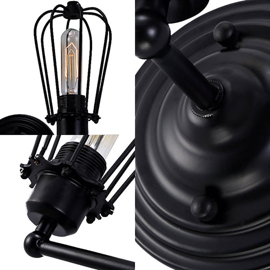 Industrial Rustic Wall Sconce Light With Bulb Cage Shade Metal Black Finish (2-Pack)