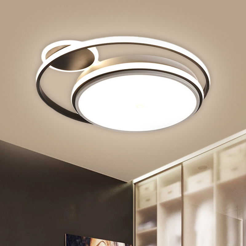 Modern Round Flush Mount Led Lamp In Black With Warm/White Light And Simple Metal Design - 18/21.5