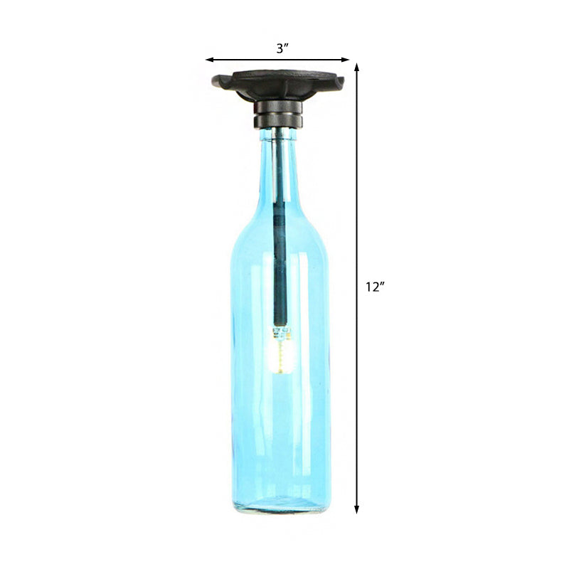 Industrial Style Semi-Flush Mount Light with Bottle Glass Shade - Stylish Living Room Lighting