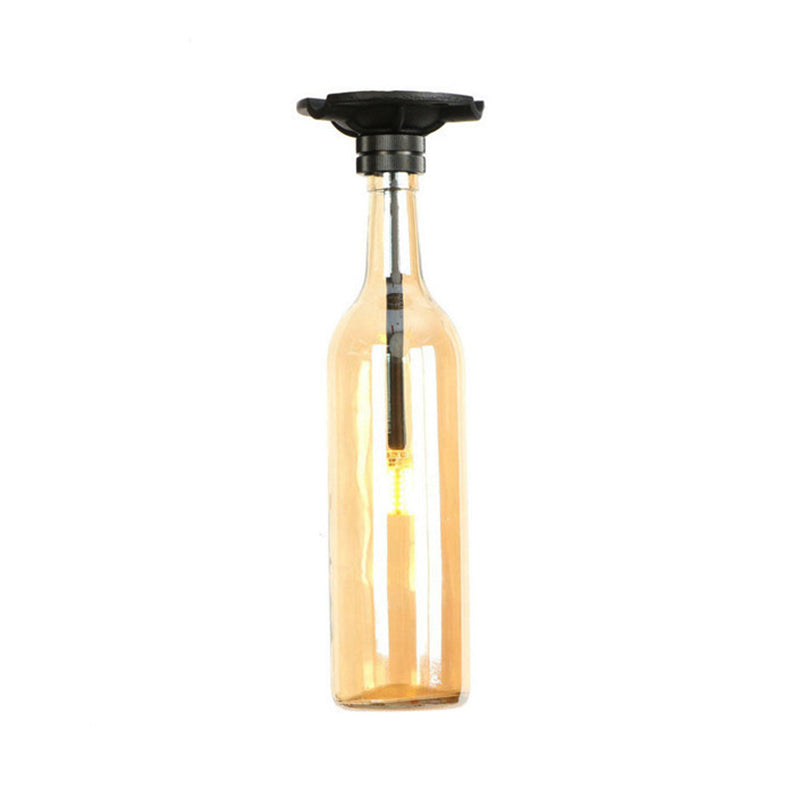 Industrial Style Semi-Flush Mount Light with Bottle Glass Shade - Stylish Living Room Lighting