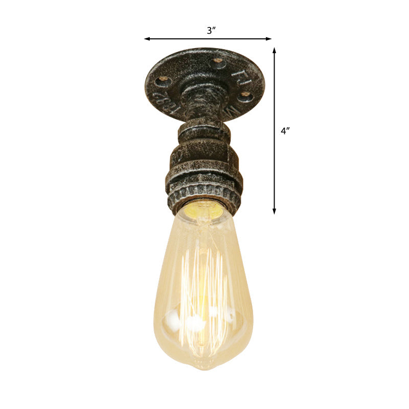 Semi Flush Industrial Rustic Ceiling Lamp - Open Bulb Iron Head in Bronze/Antique Brass for Corridors