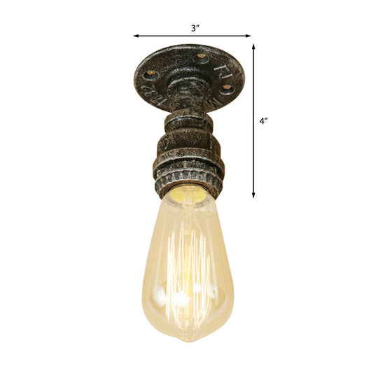 Semi Flush Industrial Rustic Ceiling Lamp - Open Bulb Iron Head In Bronze/Antique Brass For