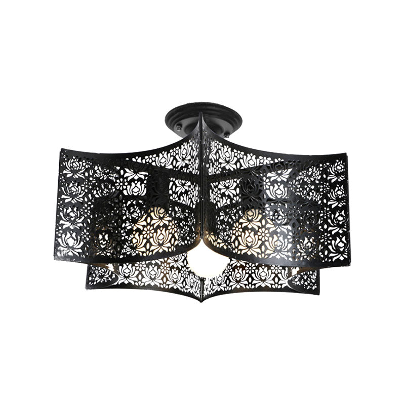 Black Drum Design Semi Flush Light - Vintage Retro Metallic 3-Head Foyer Flush Mount, 16"/16.5" W