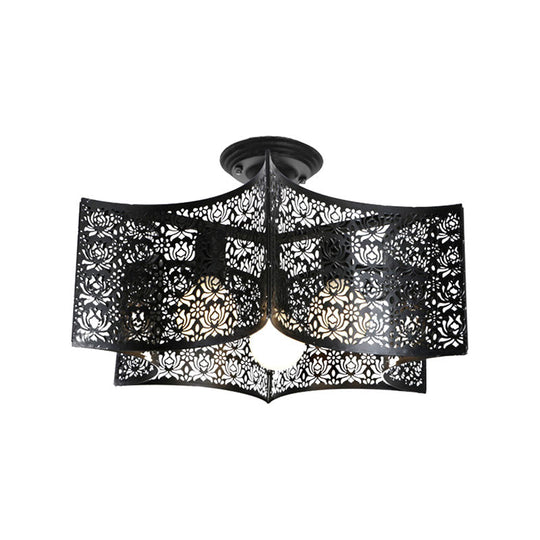 Black Drum Design Semi Flush Light - Vintage Retro Metallic 3-Head Foyer Mount 16/16.5 W