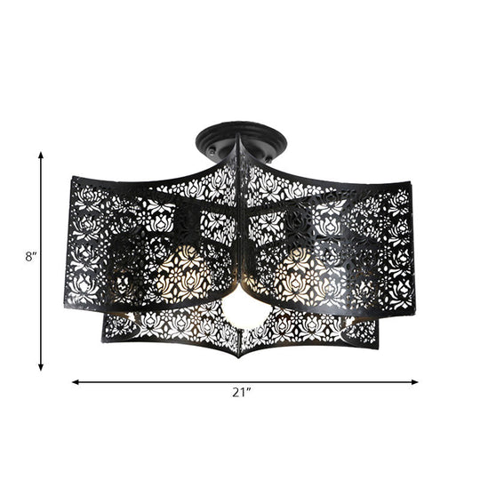 Black Drum Design Semi Flush Light - Vintage Retro Metallic 3-Head Foyer Flush Mount, 16"/16.5" W