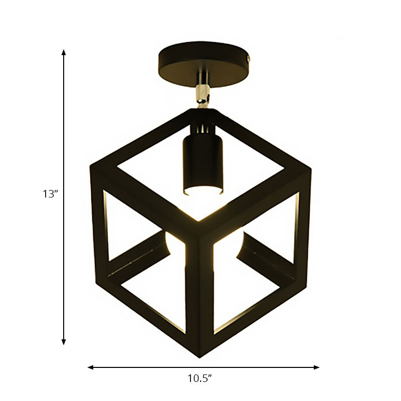 Industrial Black Cage Pendant Light for Corridor Ceiling - Semi Flush Globe/Oval Shape with Iron 1-Light