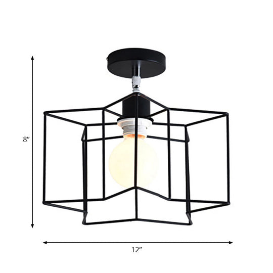 Retro Vintage Metal Cylinder/Drum Cage Semi-Flush Ceiling Light - Black Semi Flush Fixture with Rotatable 1-Head for Bedroom