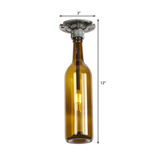 Rustic Semi Flush Bottle Glass Ceiling Light Fixture with Brown/Blue Shades for Corridor