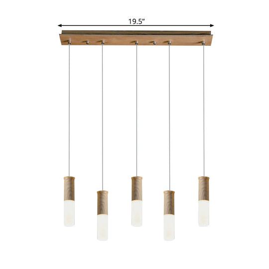 Contemporary Led Pendant Light With Wood Tubular Design For Kitchen Ceiling - Choose 1 5 7 Or 9