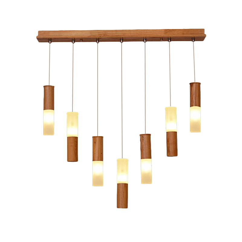 Contemporary Led Pendant Light With Wood Tubular Design For Kitchen Ceiling - Choose 1 5 7 Or 9