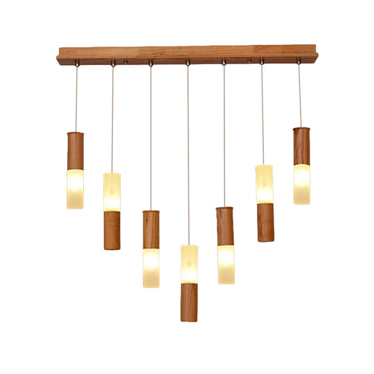 Contemporary Led Pendant Light With Wood Tubular Design For Kitchen Ceiling - Choose 1 5 7 Or 9