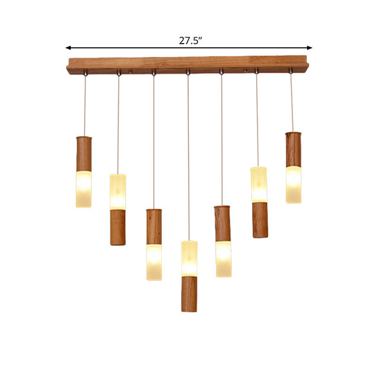 Contemporary Led Pendant Light With Wood Tubular Design For Kitchen Ceiling - Choose 1 5 7 Or 9