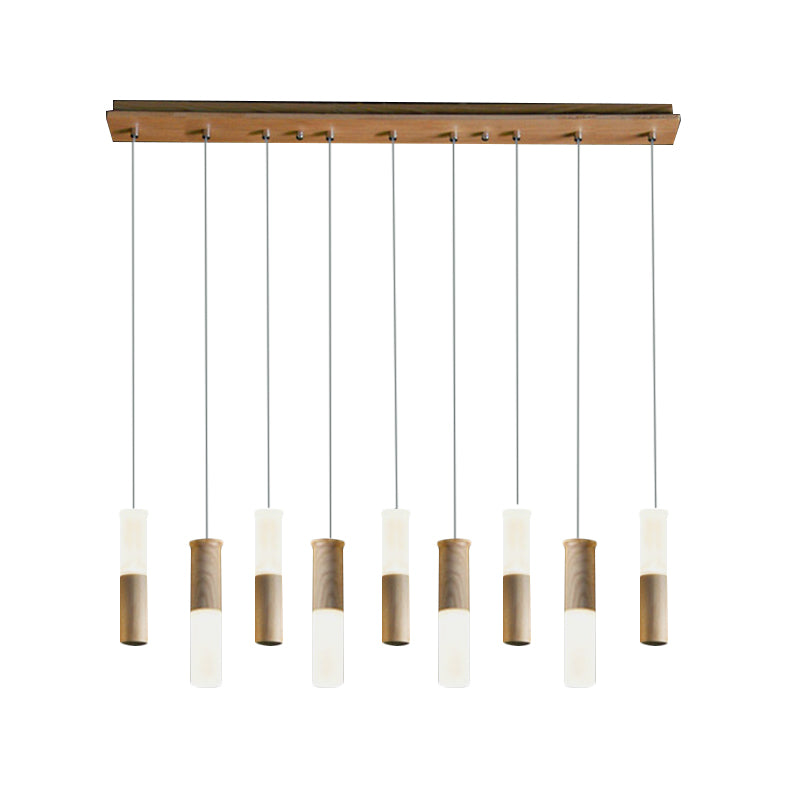 Contemporary Led Pendant Light With Wood Tubular Design For Kitchen Ceiling - Choose 1 5 7 Or 9