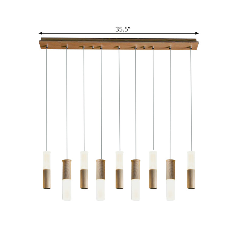 Contemporary Led Pendant Light With Wood Tubular Design For Kitchen Ceiling - Choose 1 5 7 Or 9