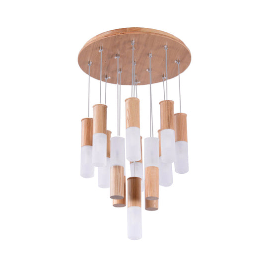 Contemporary Led Pendant Light With Wood Tubular Design For Kitchen Ceiling - Choose 1 5 7 Or 9