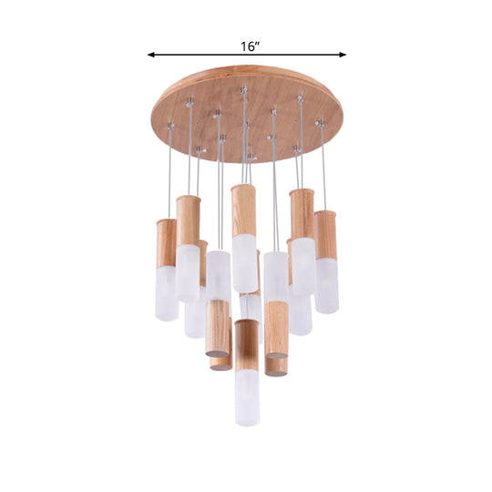 Contemporary Led Pendant Light With Wood Tubular Design For Kitchen Ceiling - Choose 1 5 7 Or 9